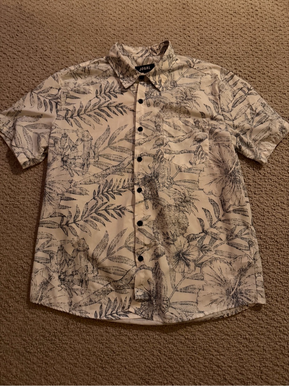 Men's Tropical Leaf Print Short Sleeve Button-Down Shirt Size M